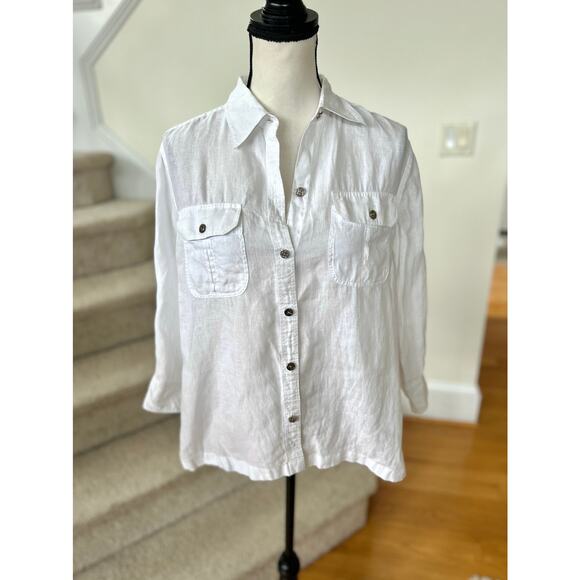 Vintage 90s Ralph Lauren White Linen Gold Embroidered Anchor Blouse - Picture 1 of 7